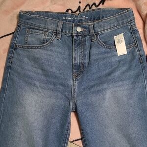 Old Navy Girl's High Rise Baggy Wide Leg Medium Wash Blue Jeans